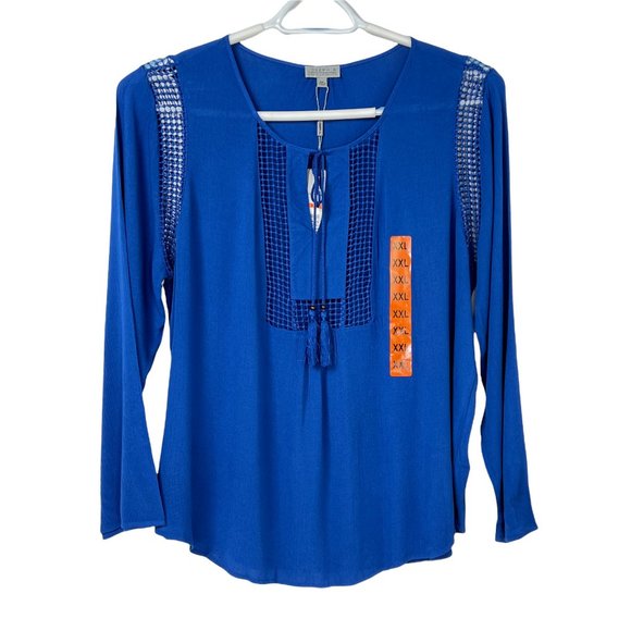 Joseph A Tops - Joseph A. Deep Sapphire Blue Boho Long Sleeve Peasant Tassel Tie Top NWT XXL